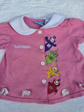 Teletubbies Pink Girls' Button Front Top with Embroidered Characters